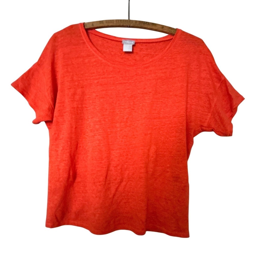 Chicos Womens Size 0‎ Small Orange 100% Linen Short Sleeve Scoop Neck T-Shirt